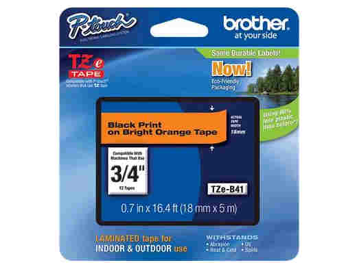 BROTHER TZe-B41 TZEB41 ORIGINAL BLACK ON Flourescent Orange Tape 16.4 ft click here